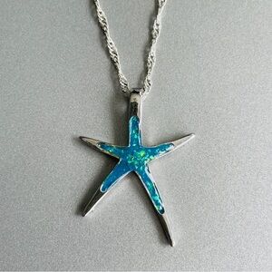 Starfish Sterling Silver Pendant Necklace With Blue Inlay SUMMER BEACH V…